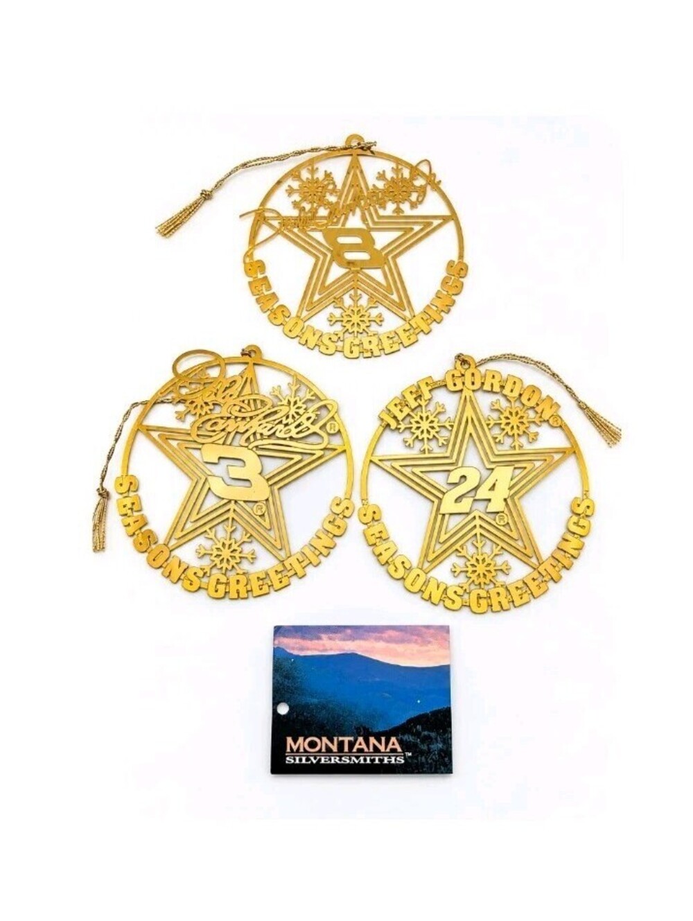 Montana Silversmiths NASCAR Xmas Ornaments Gordon #24 Earnhardt #3 & #8 (Lot 3)